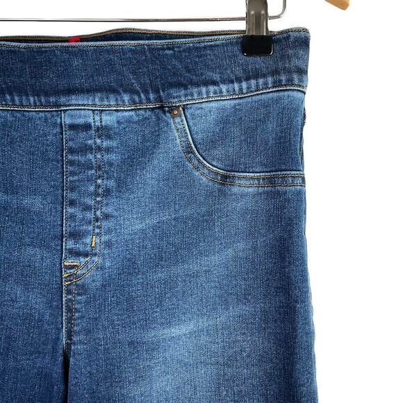 Spanx Distressed Pull-On Skinny Jeans High Rise Raw Hem Medium Blue Wash, Large - Picture 5 of 11
